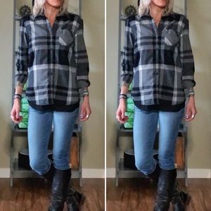 ◈ Black & Gray Plaid Flannel Shirt ◈